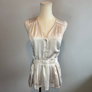 Jacob Women's Champagne Satin V-neck Sleeveless Blouse, SZ M